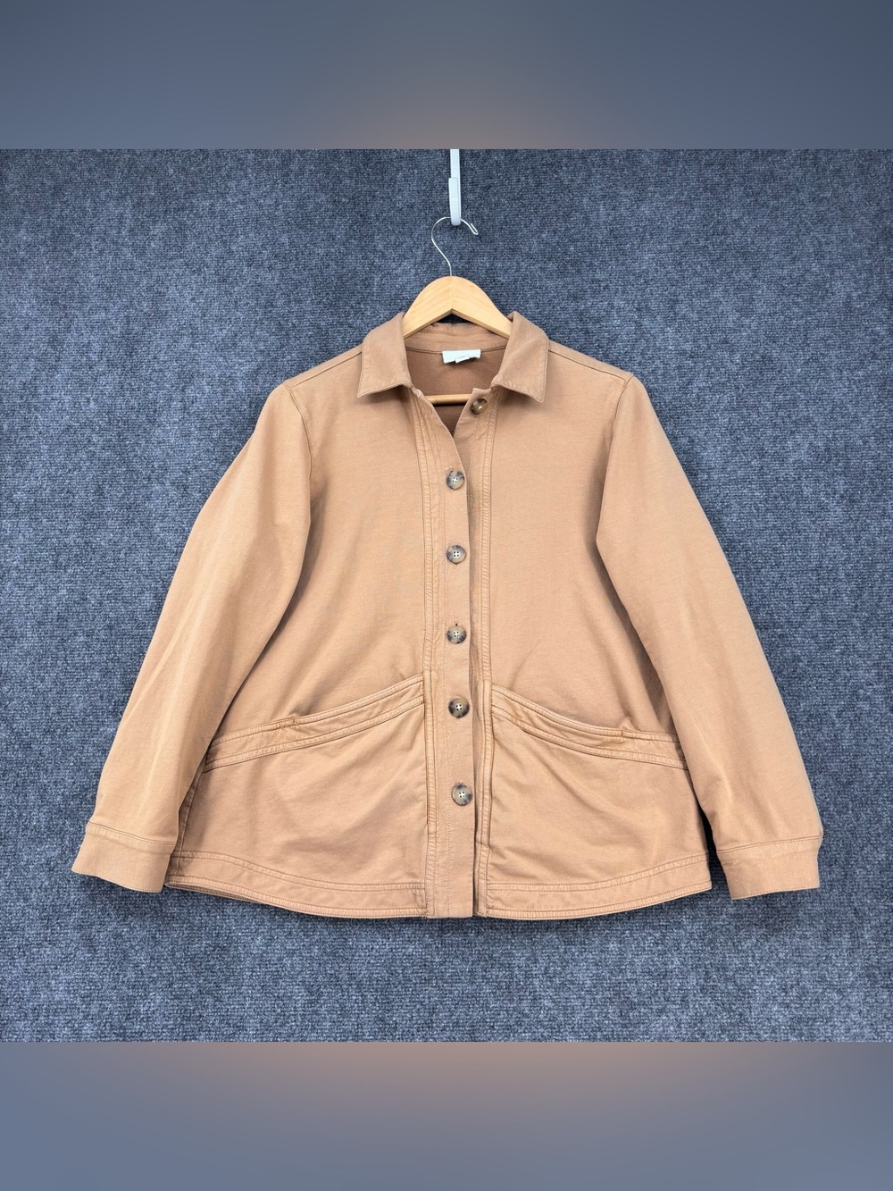 J Jill Tan Camel Soft Knit Button Front Barn Shacket Women’s Petite Small